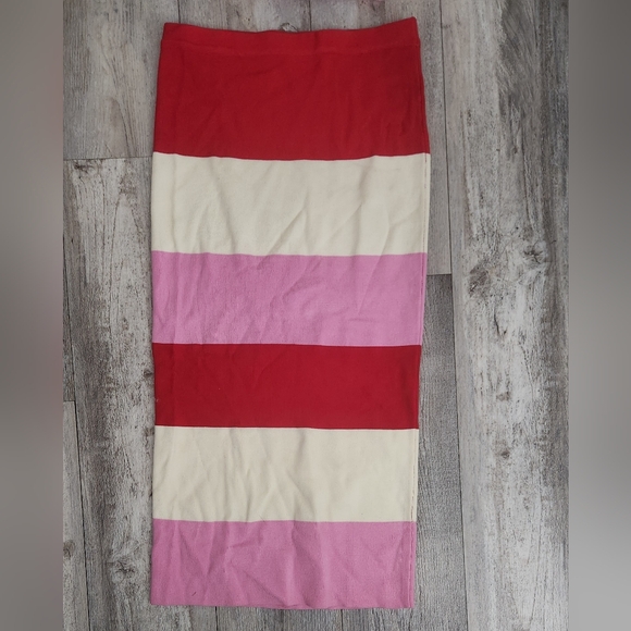 Timing Color Block Red, Pink, and Cream Striped Knit Midi Skirt Set - Picture 9 of 12